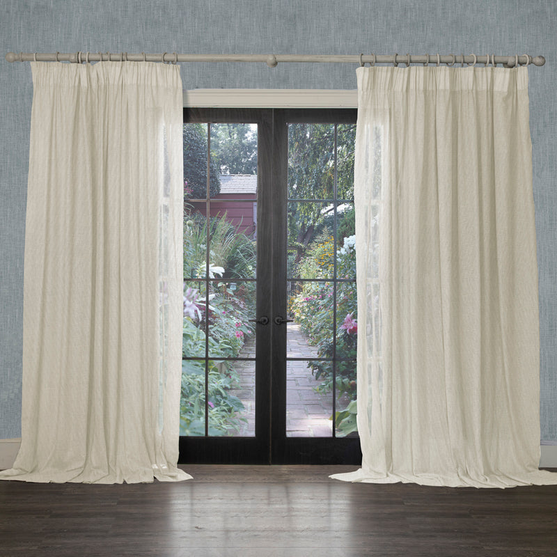 Voyage Maison Focus Sheer Woven Pencil Pleat Curtains in Pearl