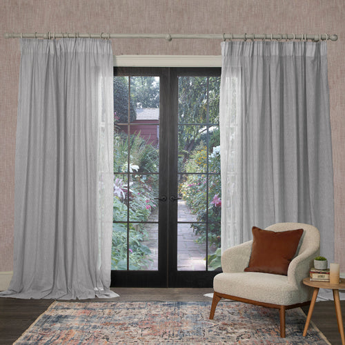 Voyage Maison Focus Sheer Woven Pencil Pleat Curtains in Zinc