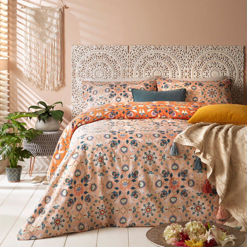 furn. Folk Flora Floral Duvet Cover Set in Orange