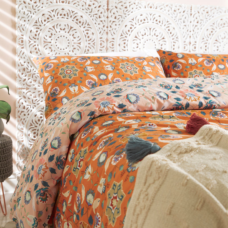 furn. Folk Flora Floral Duvet Cover Set in Orange