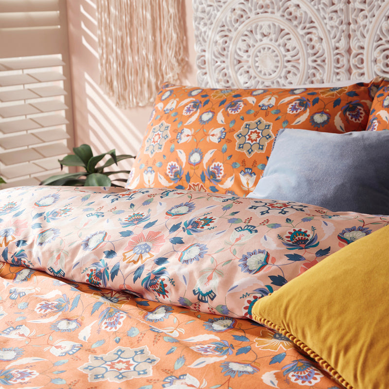 furn. Folk Flora Floral Duvet Cover Set in Orange