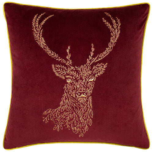 furn. Forest Fauna Woodland Stag Square Cushion Cover in Burgundy/Gold