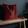 furn. Forest Fauna Woodland Stag Square Cushion Cover in Burgundy/Gold