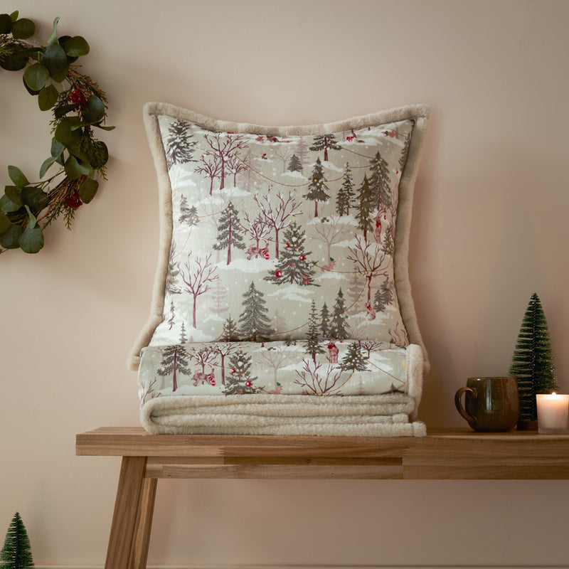 Woodland Beige Cushions - Forest Festivities Velvet Cushion Cover Natural Furn