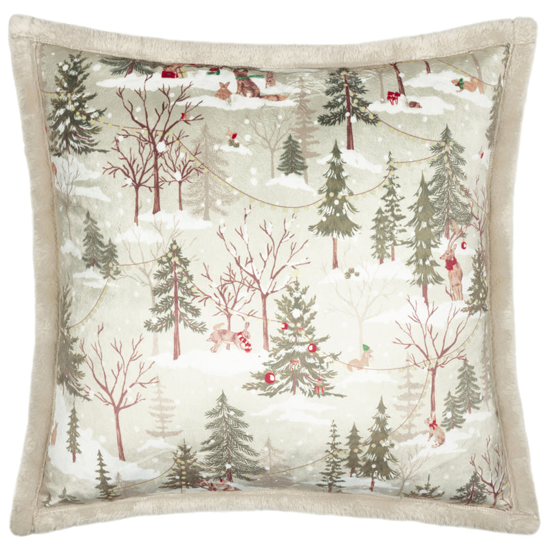 Woodland Beige Cushions - Forest Festivities Velvet Cushion Cover Natural Furn