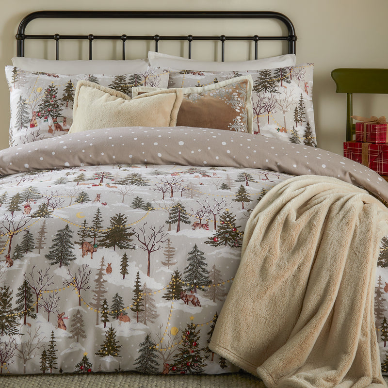 Woodland Beige Bedding  - Forest Festivities Printed Duvet Cover Set Natural furn.