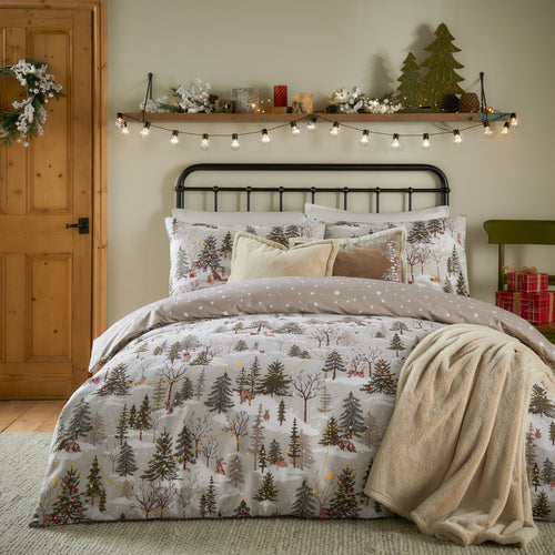 Woodland Beige Bedding  - Forest Festivities Brushed Cotton Duvet Cover Set Natural Furn