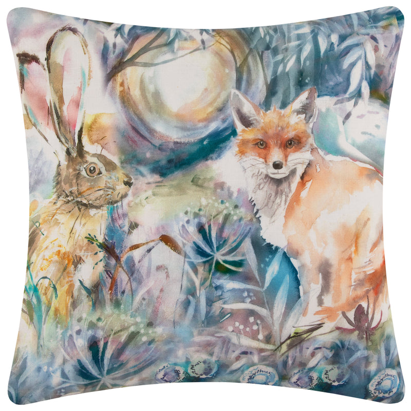 Animal Blue Cushions - Fox And Hare Outdoor Polyester Filled Cushion True Blue Voyage Maison