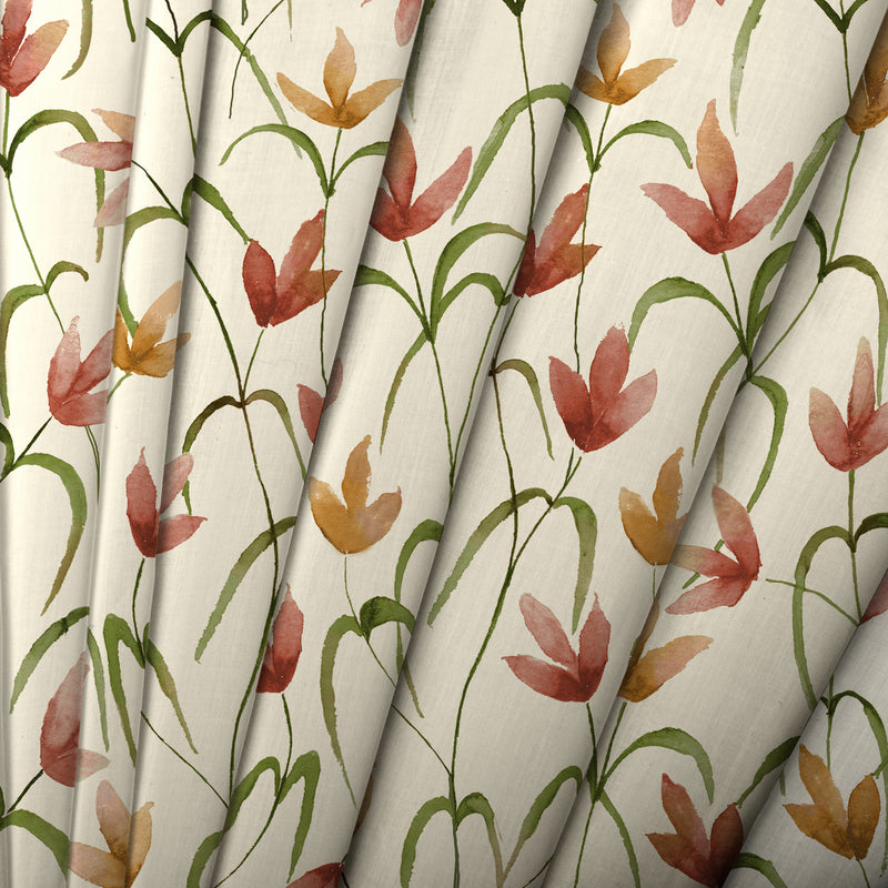 Floral Red Fabric - Fresia Printed Cotton Fabric (By The Metre) Linen Voyage Maison