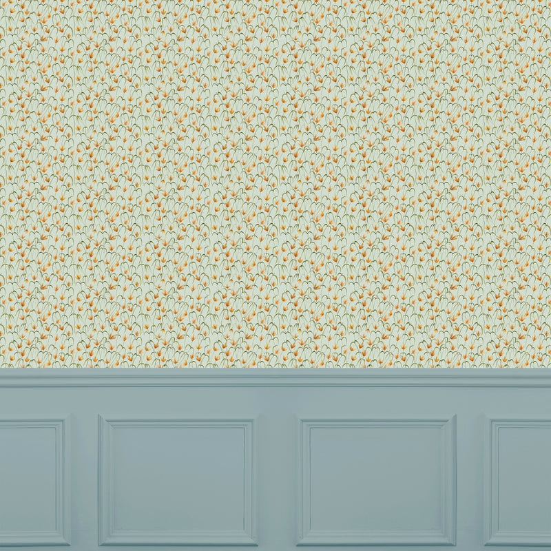 Floral Green Wallpaper - Fresia  1.4m Wide Width Wallpaper (By The Metre) Sky Voyage Maison