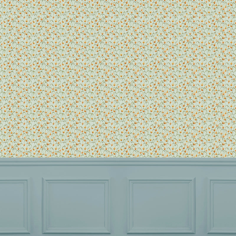 Floral Green Wallpaper - Fresia  1.4m Wide Width Wallpaper (By The Metre) Sky Voyage Maison