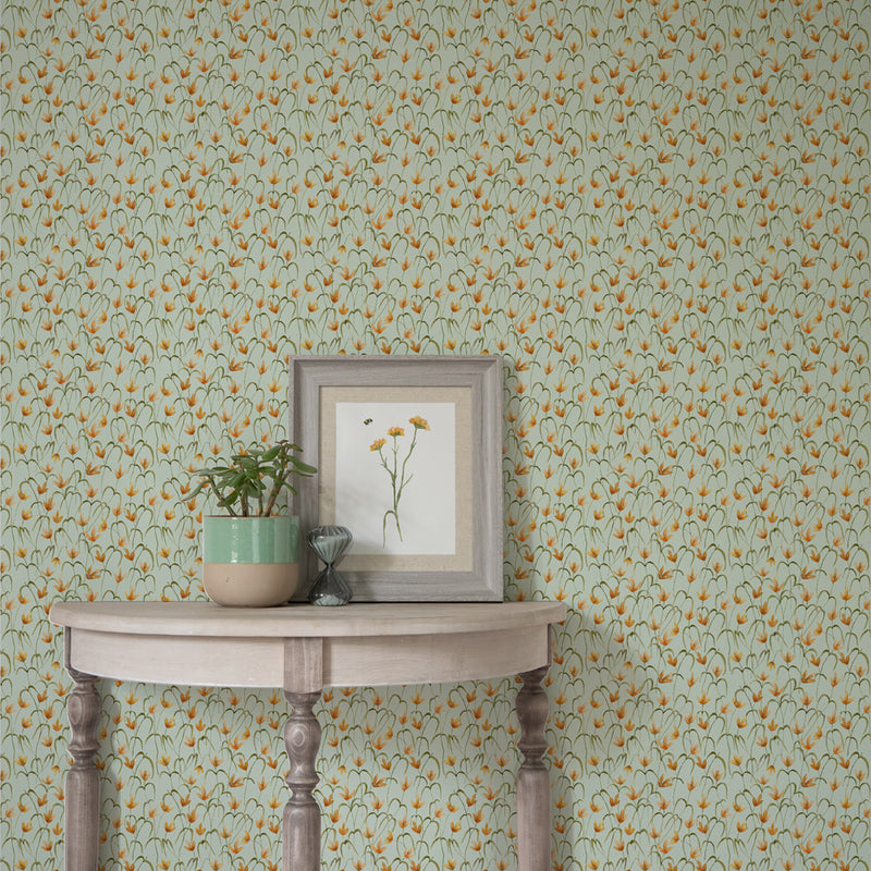 Floral Green Wallpaper - Fresia  1.4m Wide Width Wallpaper (By The Metre) Sky Voyage Maison