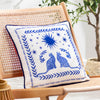 Abstract Blue Cushions - Frieze Piped Velvet  Cushion Cover Blue/Coral furn.