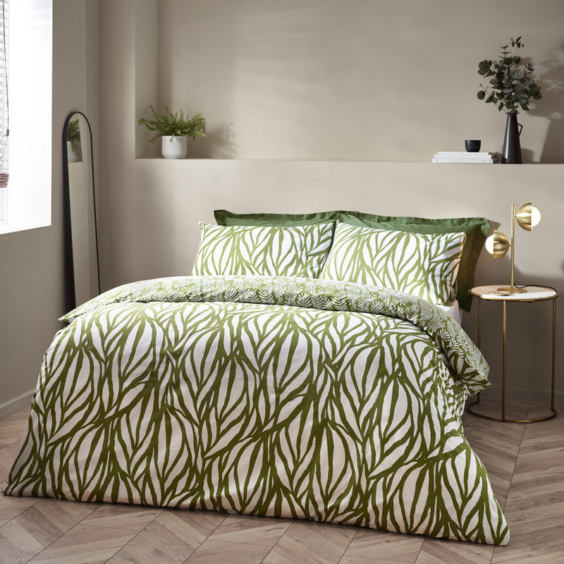 HÖEM Frond Abstract Cotton Rich Reversible Duvet Cover Set in Olive