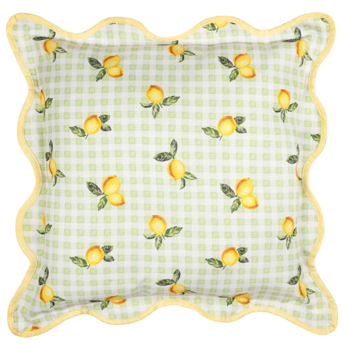 Check Green Cushions - Fruits Lemons Gingham Check Outdoor Cushion Cover Sage Furn