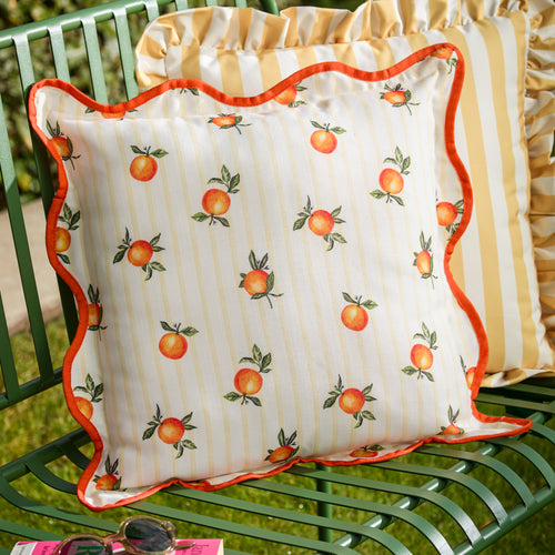 Striped Yellow Cushions - Fruits Oranges Striped Outdoor Cushion Cover Yellow Furn