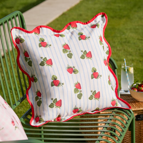 Striped Blue Cushions - Fruits Strawberries Striped Outdoor Cushion Cover Blue Furn
