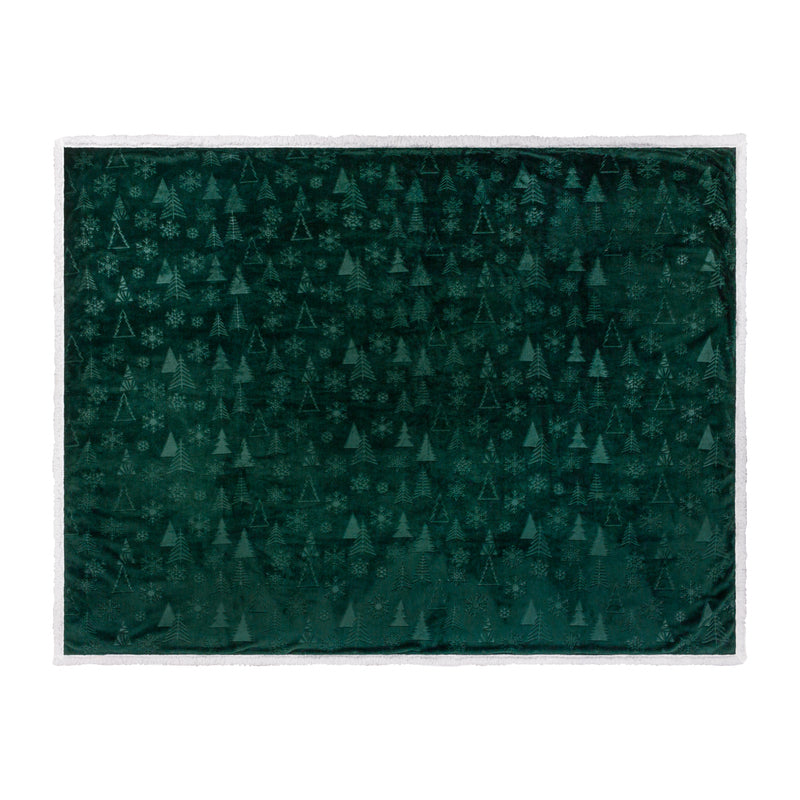 Woodland Green Throws  - Festive Time Sherpa Fleece Embossed Throw Emerald Furn