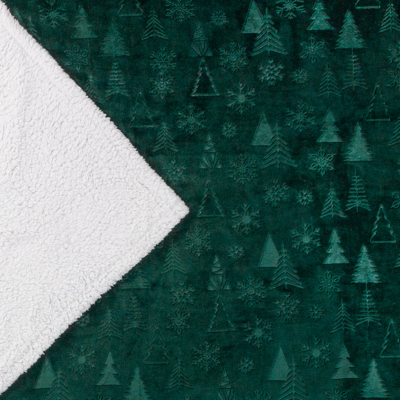 Woodland Green Throws  - Festive Time Sherpa Fleece Embossed Throw Emerald Furn