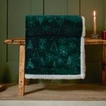 Woodland Green Throws  - Festive Time Sherpa Fleece Embossed Throw Emerald Furn