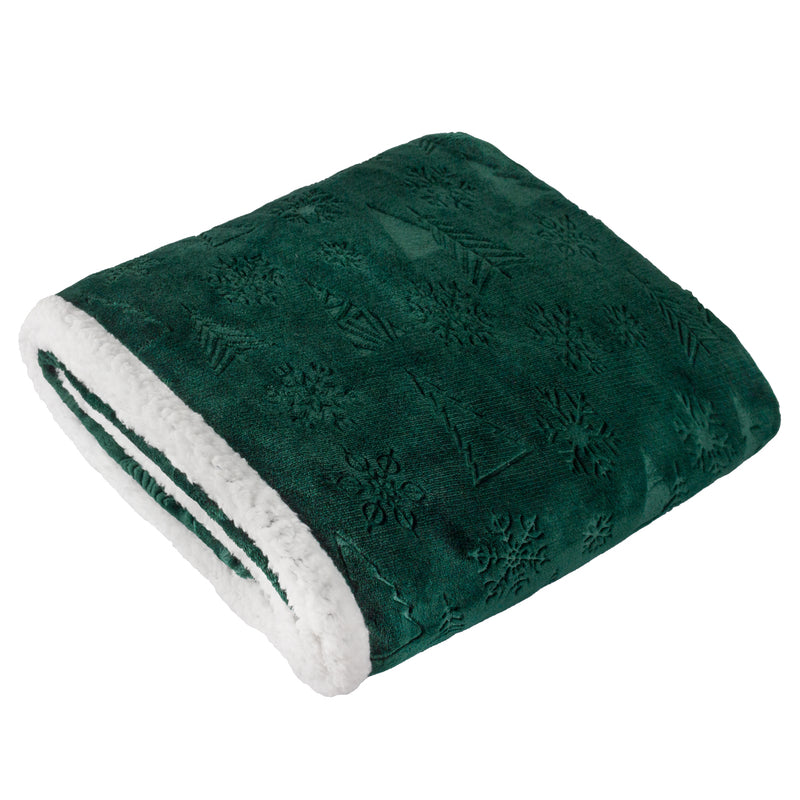 Woodland Green Throws  - Festive Time Sherpa Fleece Embossed Throw Emerald Furn