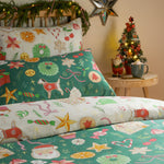  Green Bedding  - Festive Treats Printed Soft Touch Duvet Cover Set Emerald Duvet Day
