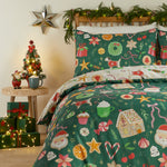  Green Bedding  - Festive Treats Printed Soft Touch Duvet Cover Set Emerald Duvet Day