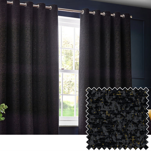 Plain Black Curtains - Galaxy Chenille Room Darkening Eyelet Curtains Black Paoletti