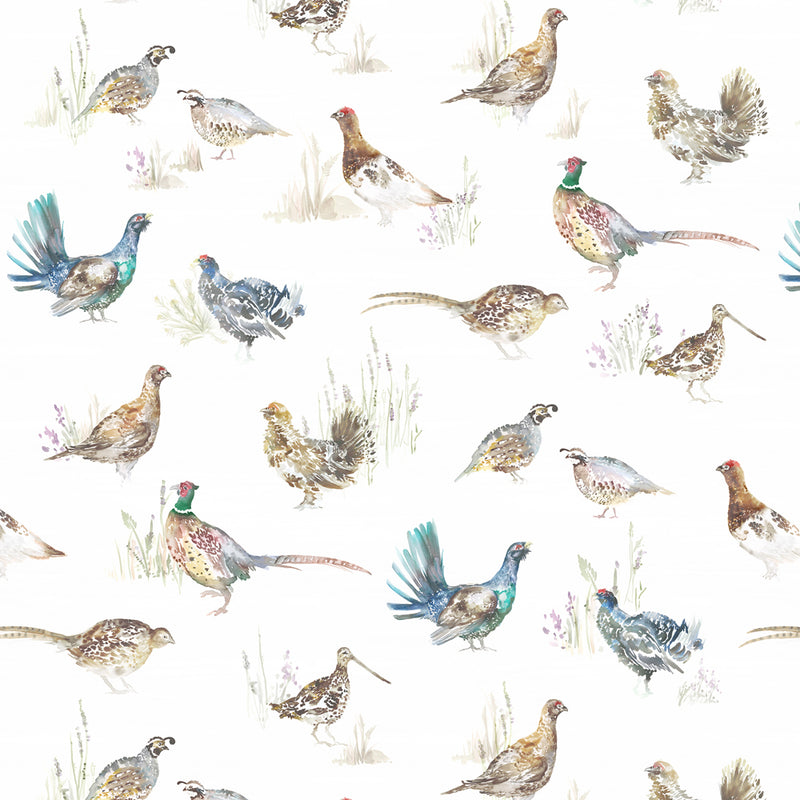 Voyage Maison Game Birds Printed Linen Fabric in Cream