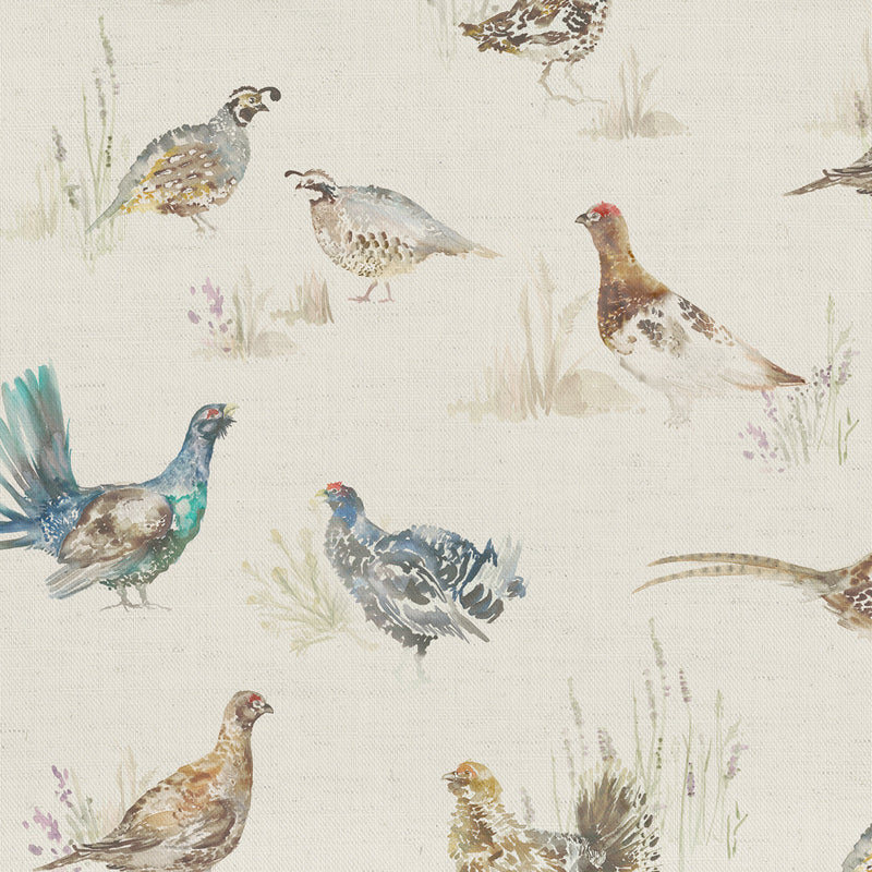 Game Birds Printed Fabric Sample Swatch Linen