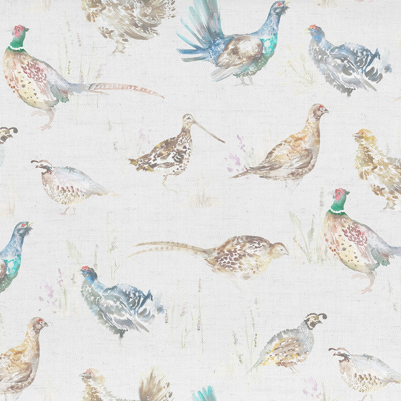 Game Birds Mini Linen Printed Fabric Sample Swatch Cream