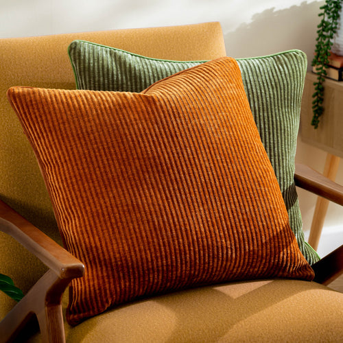 Striped Orange Cushions - Garda Corduroy Piped Cushion Cover Brick furn.