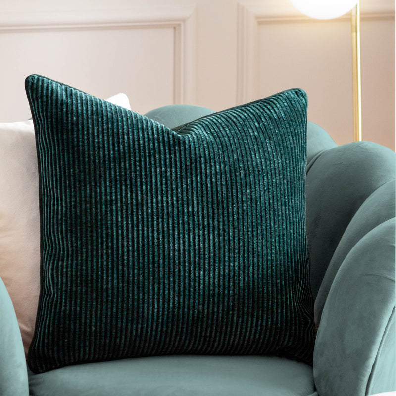 Striped Green Cushions - Garda Corduroy Piped Cushion Cover Forest furn.