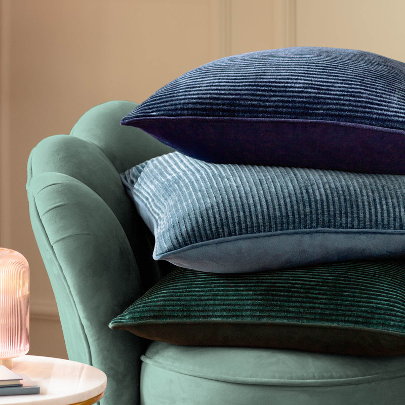 Striped Blue Cushions - Garda Corduroy Piped Cushion Cover Navy furn.