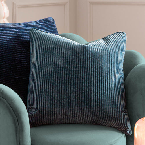 Striped Blue Cushions - Garda Corduroy Piped Cushion Cover Petrol furn.