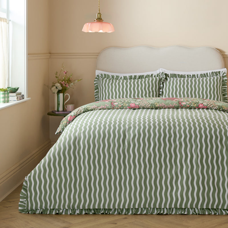 Floral Green Bedding - Gardenia Reversible Ruffle Duvet Cover Set Pink Forest Furn