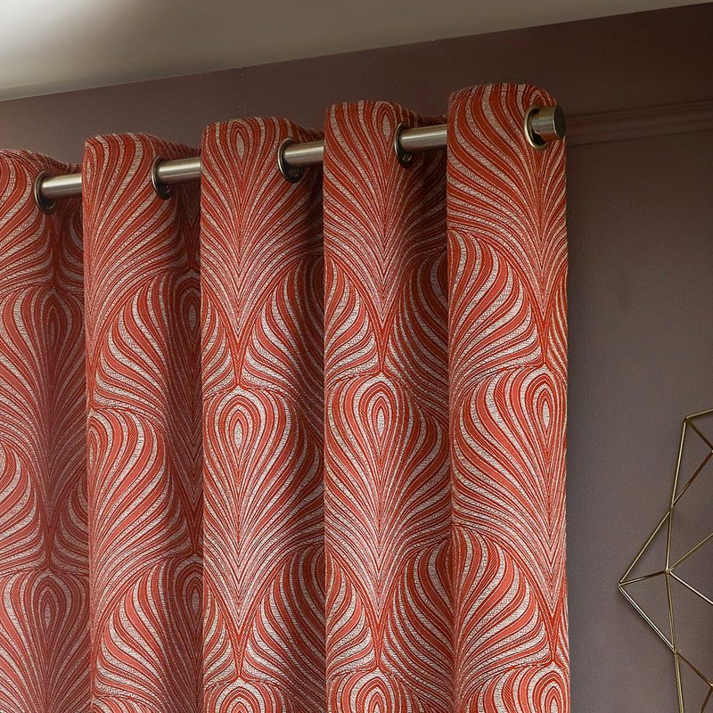 Paoletti Gatsby Jacquard Eyelet Curtains in Terracotta