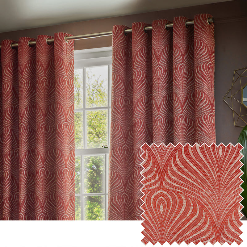 Paoletti Gatsby Jacquard Eyelet Curtains in Terracotta