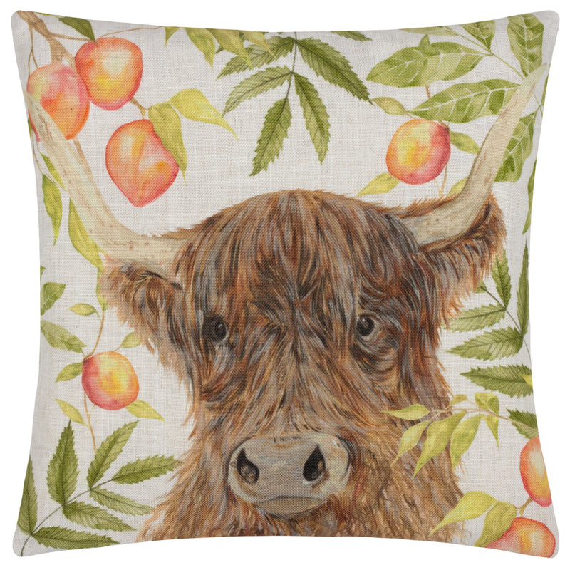 Evans Lichfield Grove Highland Cow Cushion Cover in Natural