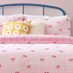 Check Pink Bedding - Gingham Bows Printed Duvet Cover Set Pink Heya Home