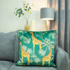 Paoletti Giraffe Palm Velvet Cushion Cover in Green