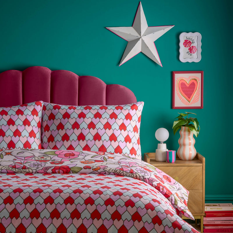 Abstract Pink Bedding - Glass Hearts Printed Duvet Cover Set Pink furn.