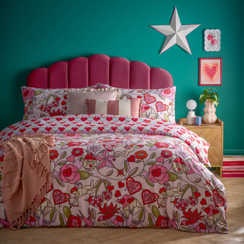 Abstract Pink Bedding - Glass Hearts Printed Duvet Cover Set Pink furn.