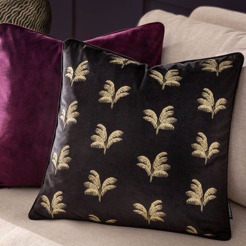 Not Applicable Black Cushions - Guilded Palms Embroidered Cushion Cover Black Paoletti