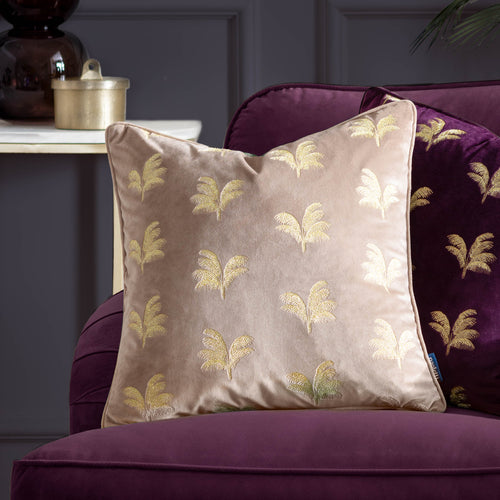 Not Applicable Brown Cushions - Guilded Palms Embroidered Cushion Cover Mink Paoletti
