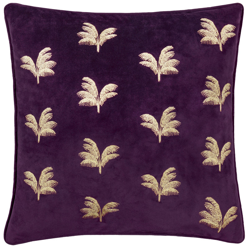 Not Applicable Purple Cushions - Guilded Palms Embroidered Cushion Cover Plum Paoletti