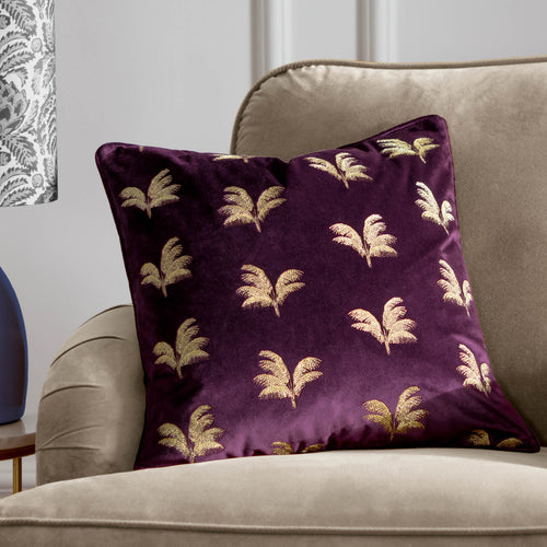Not Applicable Purple Cushions - Guilded Palms Embroidered Cushion Cover Plum Paoletti