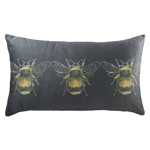 Evans Lichfield Gold Bee Rectangular Velvet Cushion Cover in Grey