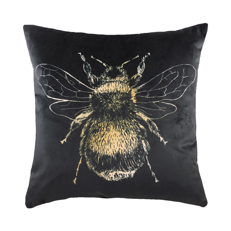 Evans Lichfield Gold Bee Velvet Cushion Cover in Black