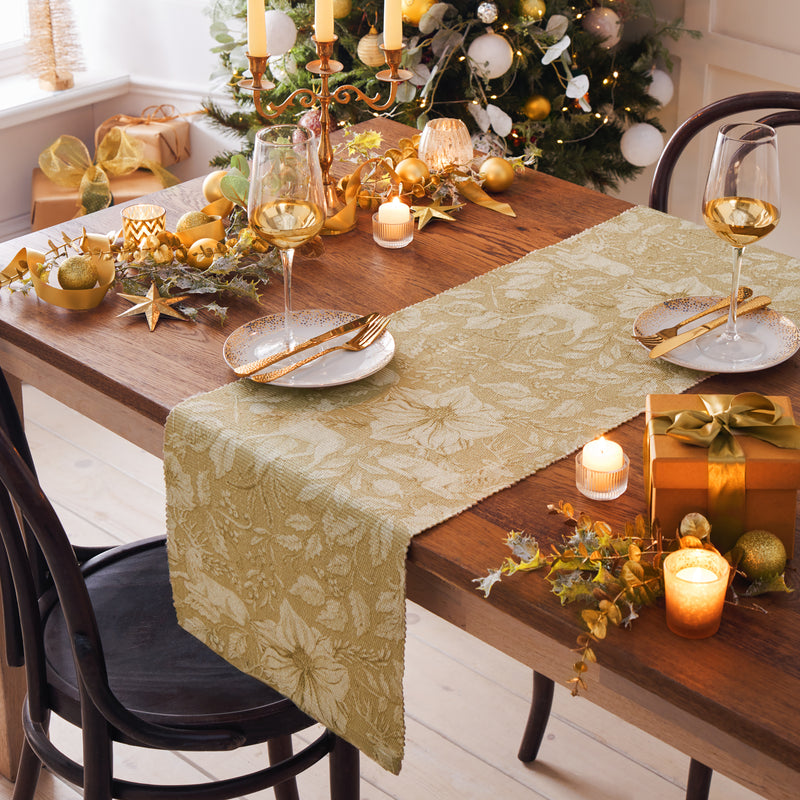 Gold Stag Christmas Festive Table Runner Gold